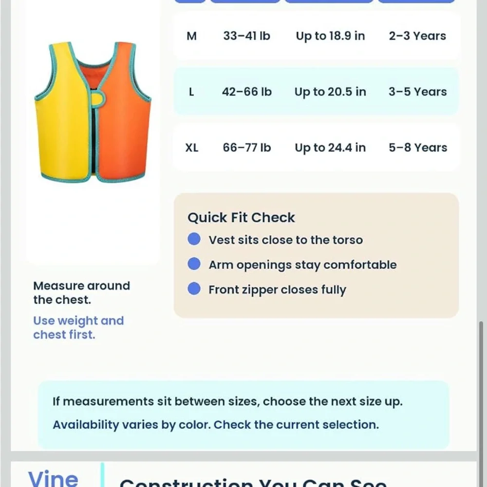 Kids Two-Tone Swim Vest - Yellow & Orange